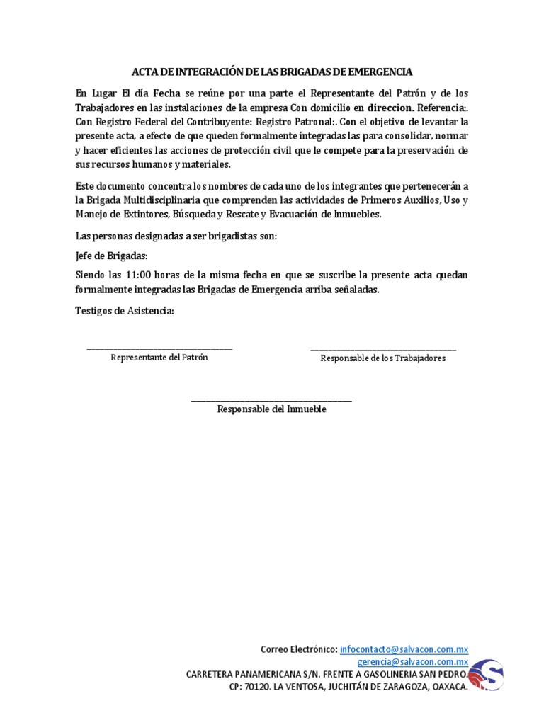 Acta de Integracion de La Brigada de Emergencia | PDF