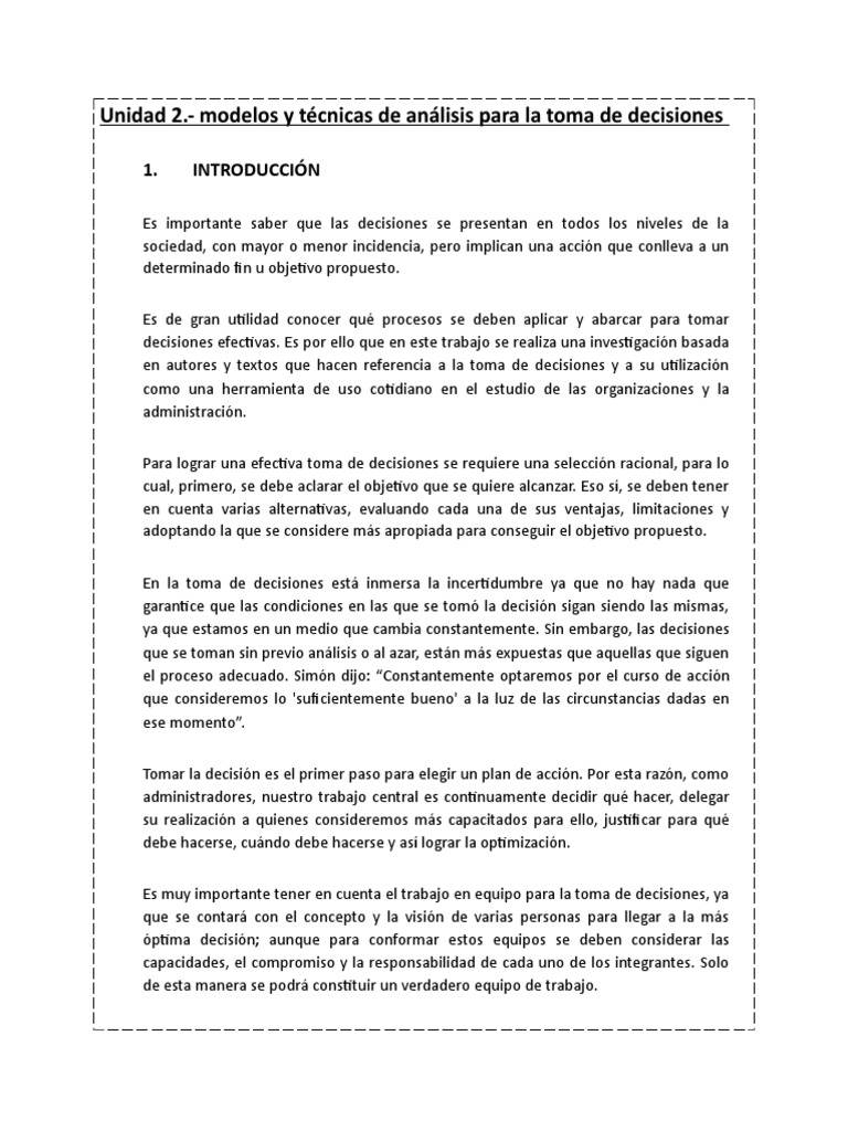 Modelos y técnicas para decisiones efectivas | PDF | Toma de decisiones ...