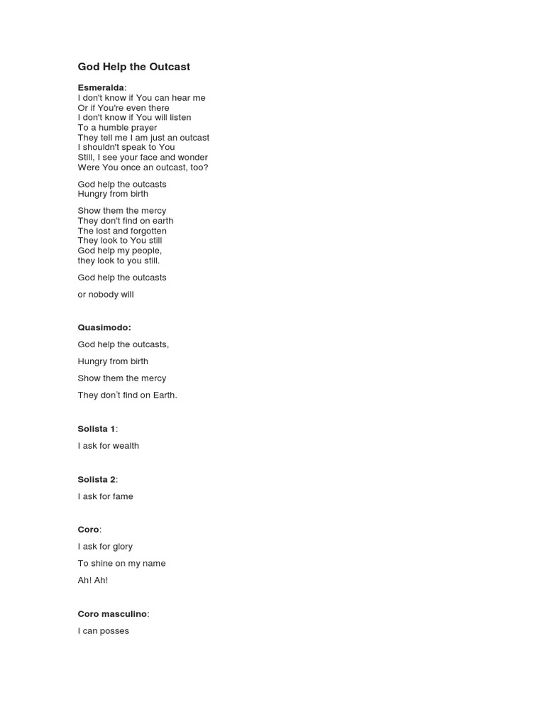 God Help The Outcasts Lyrics Musical
