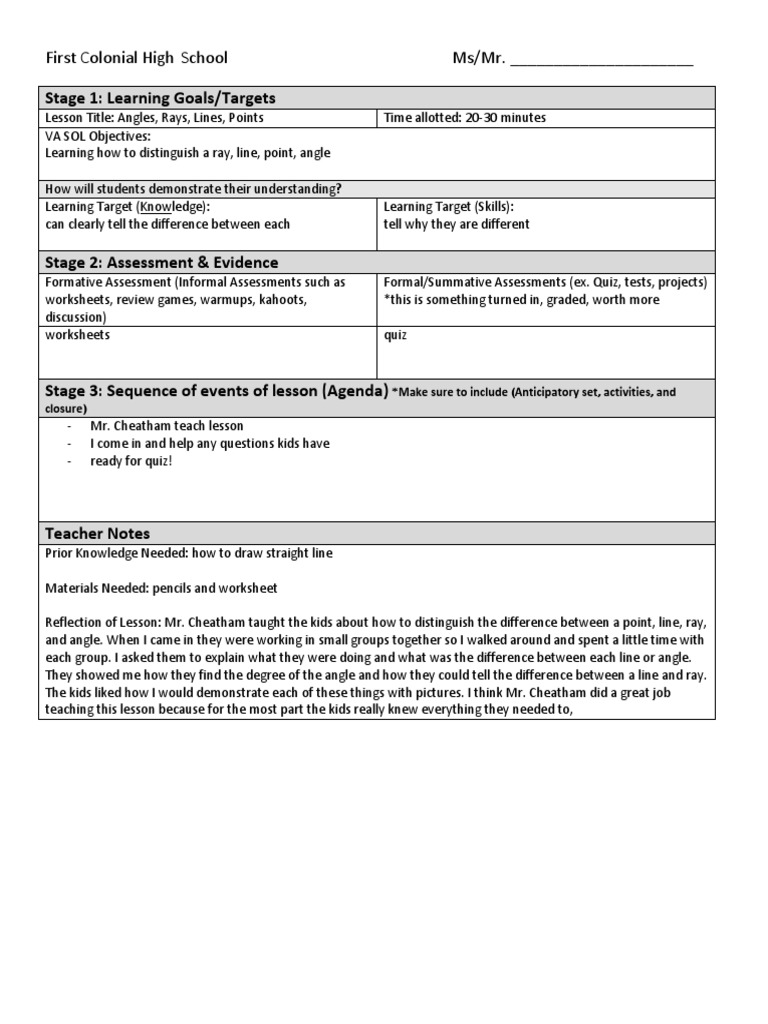 Understanding Angles and Lines Lesson Plan | PDF | Career & Growth