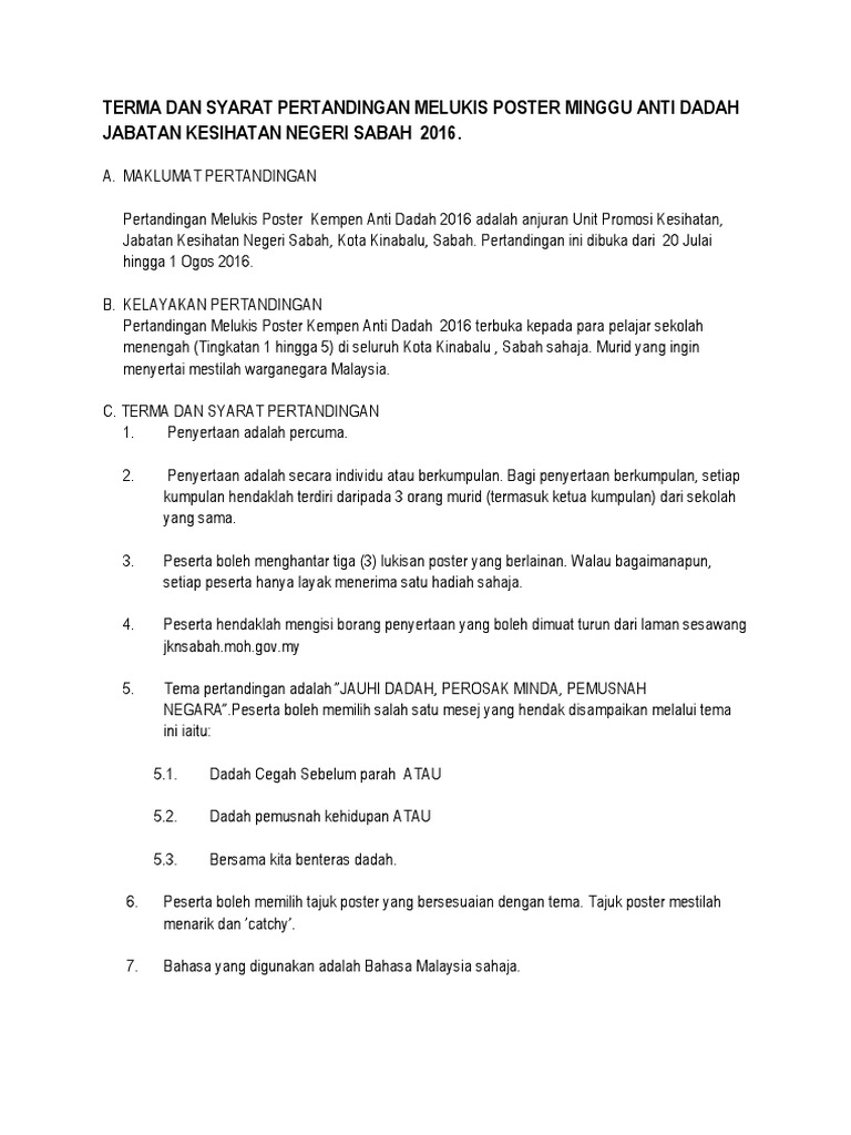 TERMA DAN SYARAT PERTANDINGAN MELUKIS POSTER ANTI DADAH ...
