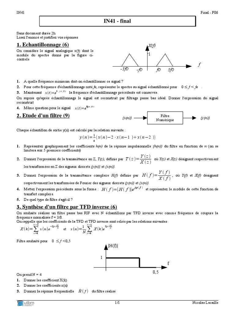 Analyse de Signaux et Filtres | PDF | Échantillonnage (signal) | Filtre ...