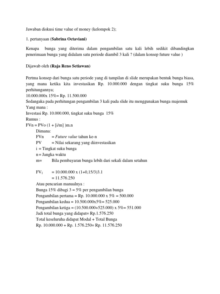 Tanya Jawab Diskusi Time Value Of Money Npv