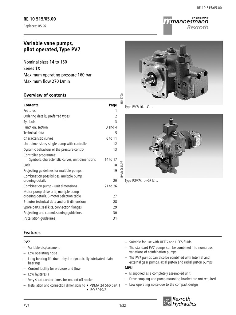 Variable Vane Pumps PV7 | PDF | Pump | Applied And Interdisciplinary ...