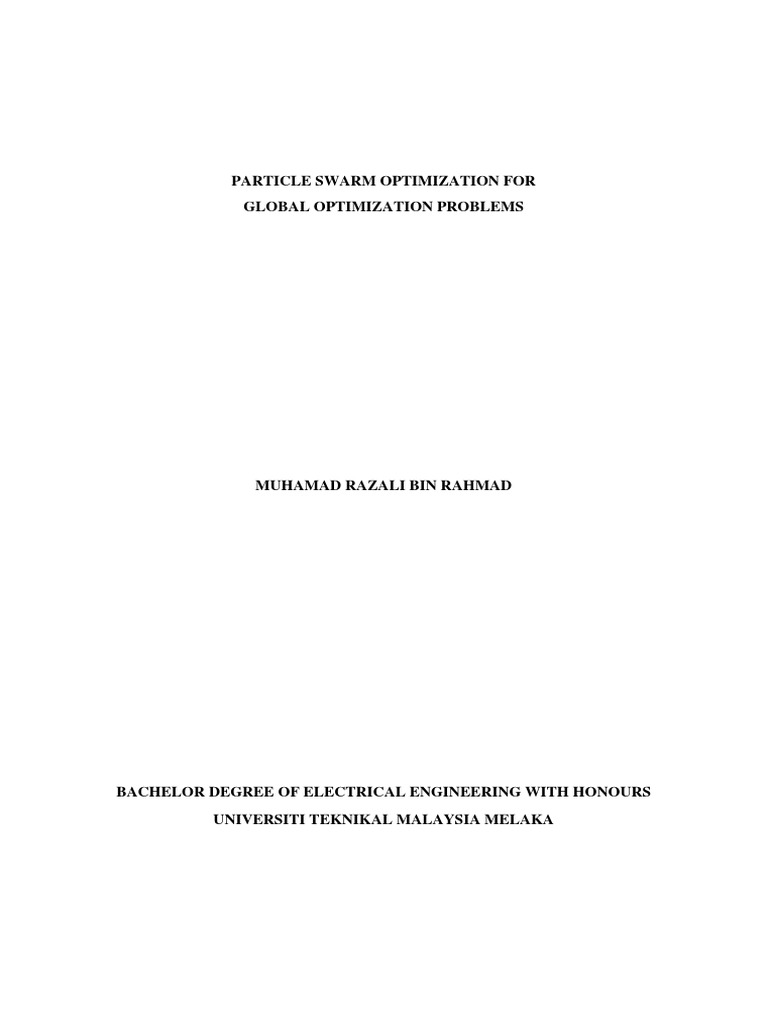 Particle Swarm for Global Optimization | PDF
