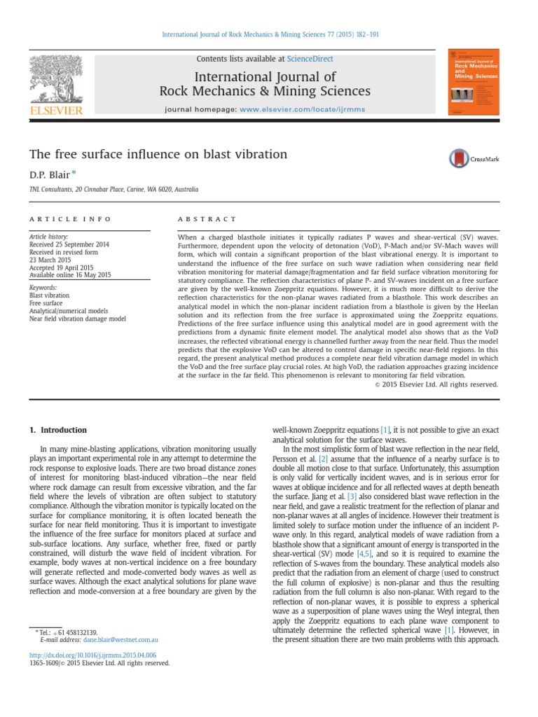 Free Surface Effects on Blast Vibration | PDF | Waves | Reflection ...