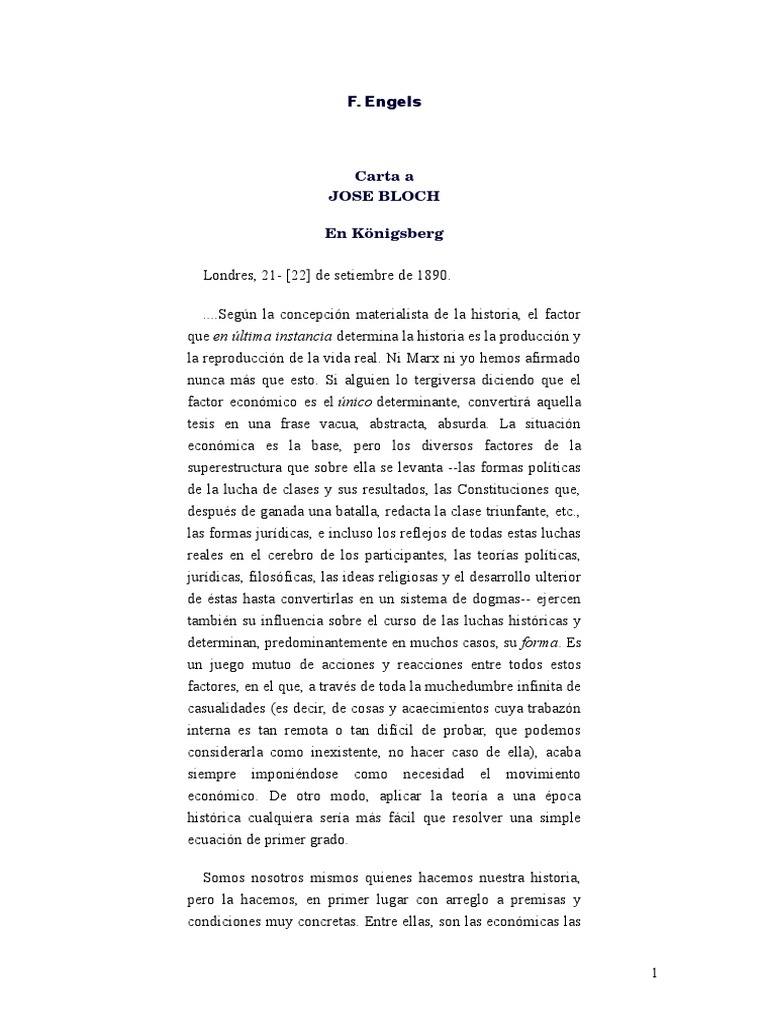Carta de Engels a Bloch Karl Marx Ciencia filosófica