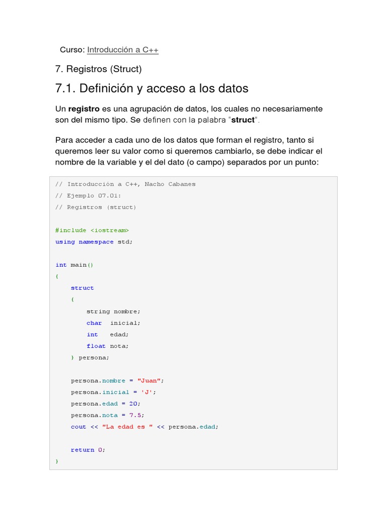 Registros y Estructuras en C++ | PDF | C ++ | Almacenador intermediario ...