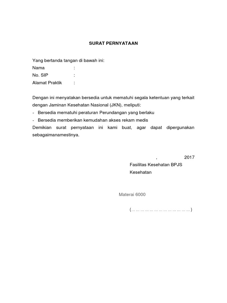 Surat Pernyataan Memenuhi Aturan Jkn