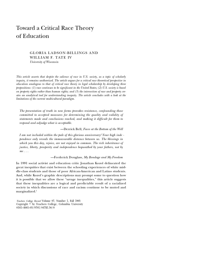 Toward A Critical Race Theory of Education PDF | PDF | Critical Race ...