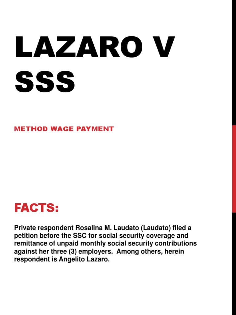 Lazaro V SSS: Method Wage Payment | PDF | Social Security (United ...