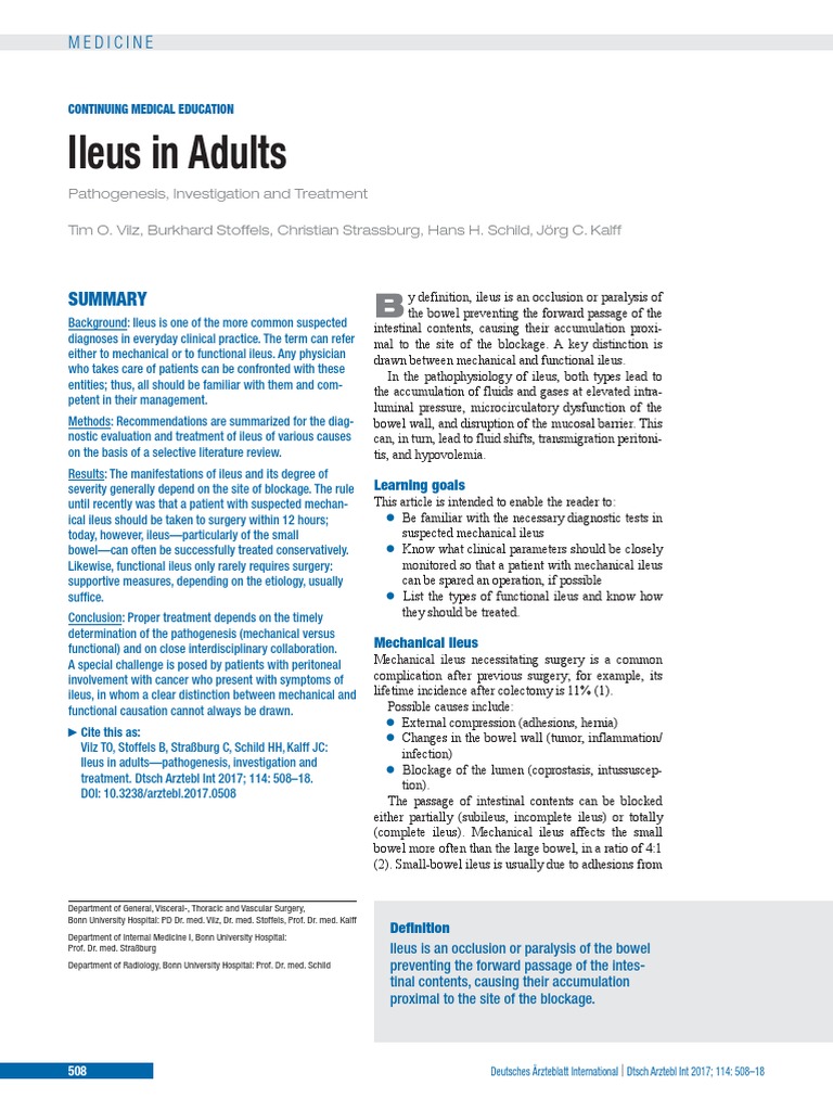 Ileus in Adults: Diagnosis and Treatment | PDF | Constipation | Opioid