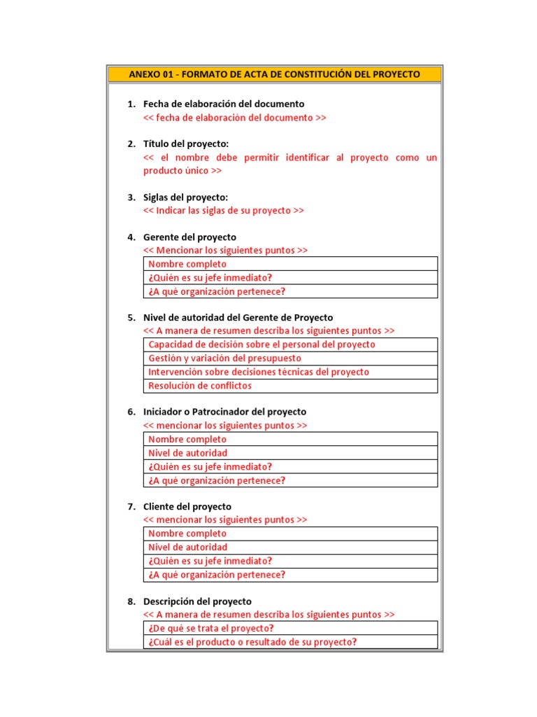 Formato de Acta de Constitución del Proyecto | PDF | Presupuesto | Business