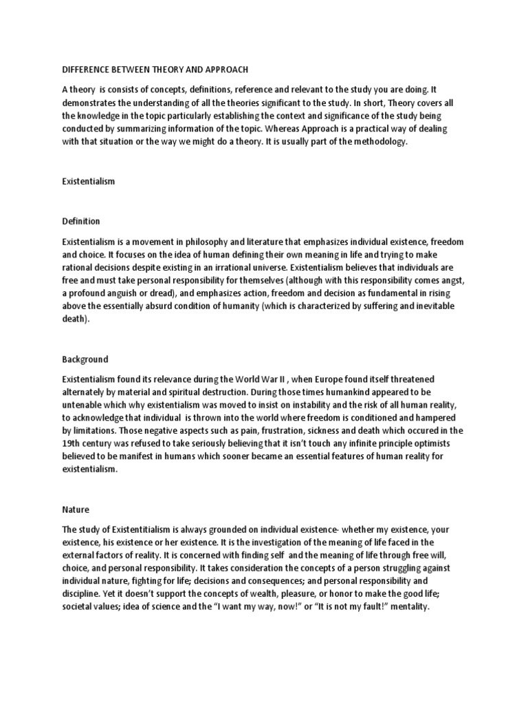 Theory and Approach and Existentialism PDF Existentialism Metaphysics