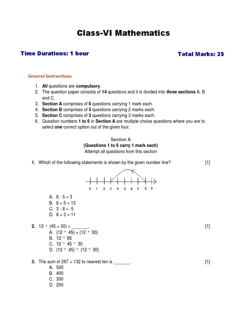 Class 6 Maths Question Paper | PDF | Teaching Mathematics
