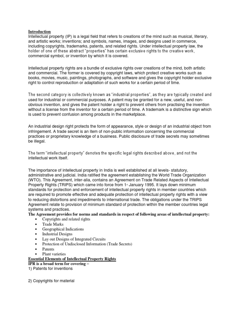 Introduction Ipr Pdf Intellectual Property Patent