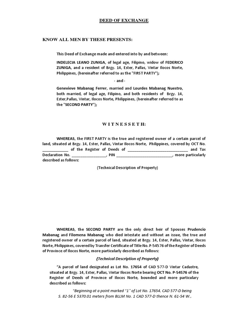 Deed of Exchange of Property PDF Notary Public Property