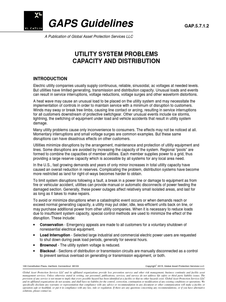 GAPS Guidelines: Utility System Problems Capacity and Distribution ...