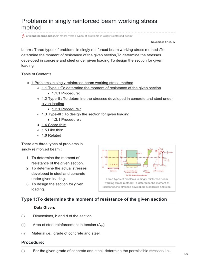 Problems in Singly Reinforced Beam Working Stress Method | PDF ...