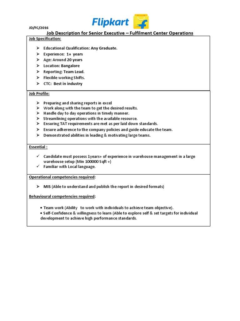 Senior Exec Fulfillment Ops JD | PDF | Career & Growth