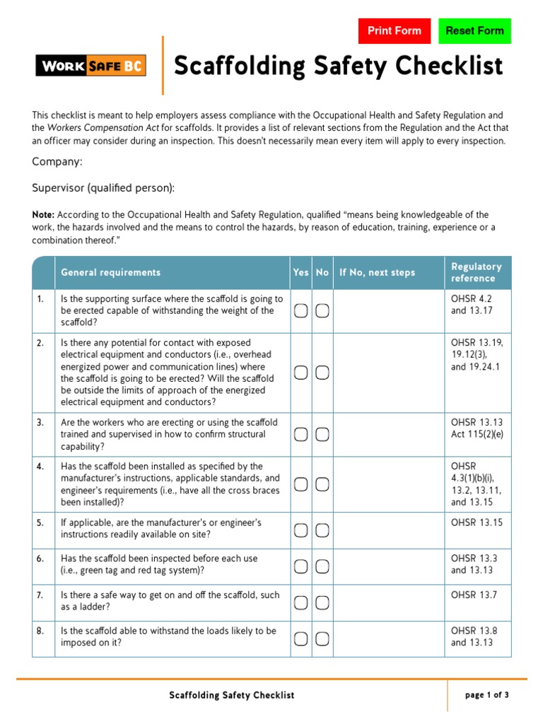 Scaffolding Safety Checklist PDF En Scaffolding Lumber