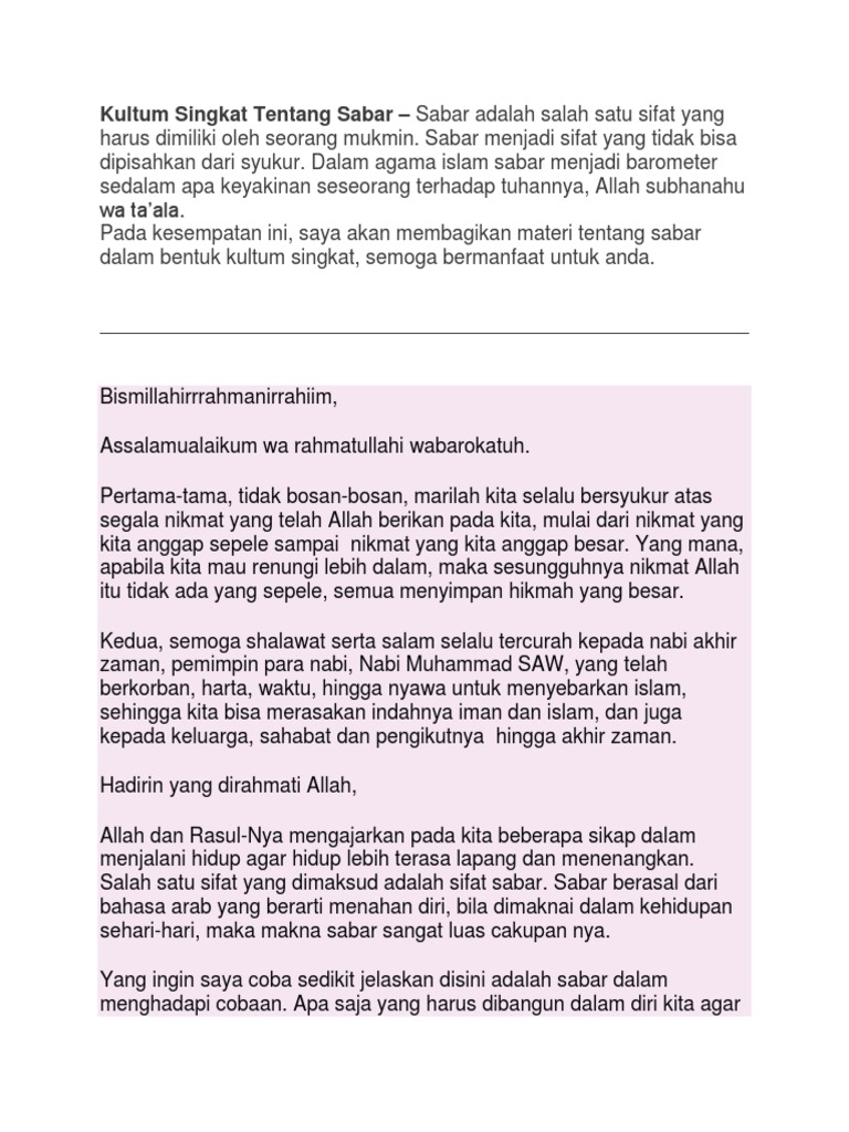 Kultum Singkat Tentang Sabar