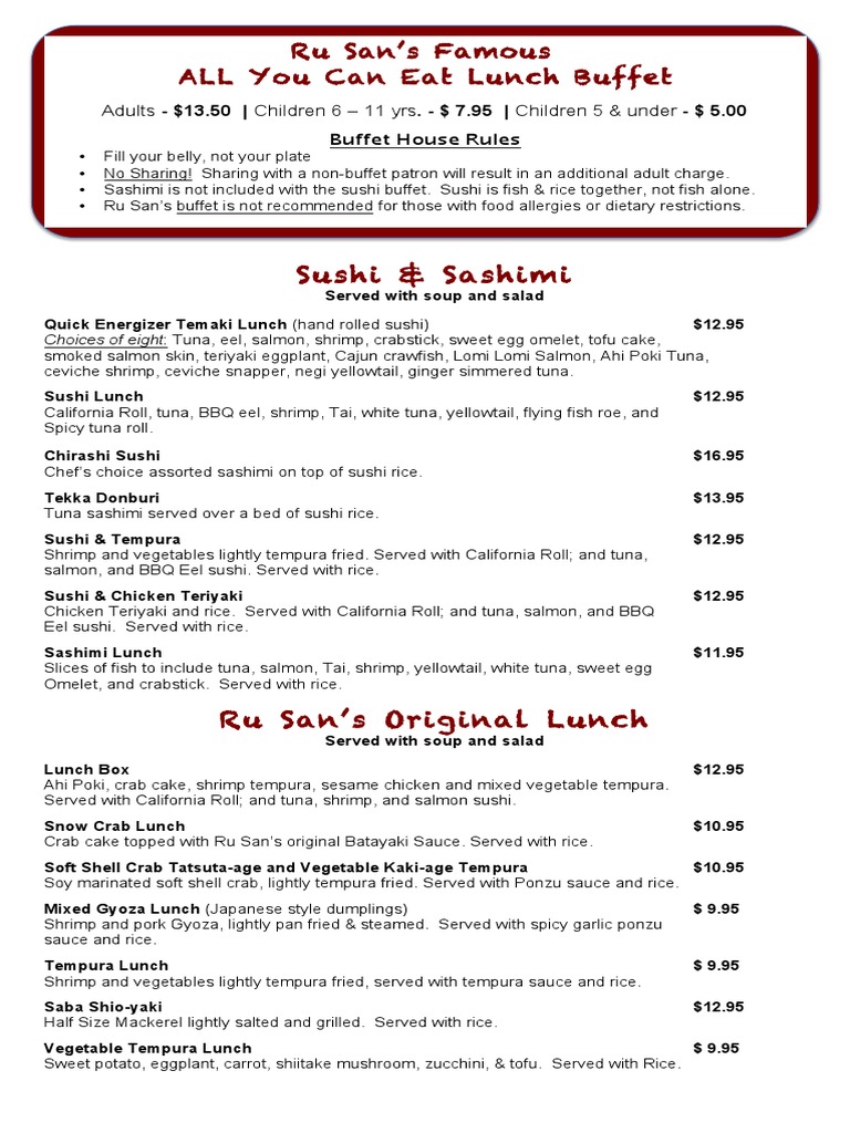 Ru Sans Lunch Menu 16 Final Pdf Sushi East Asian Cuisine