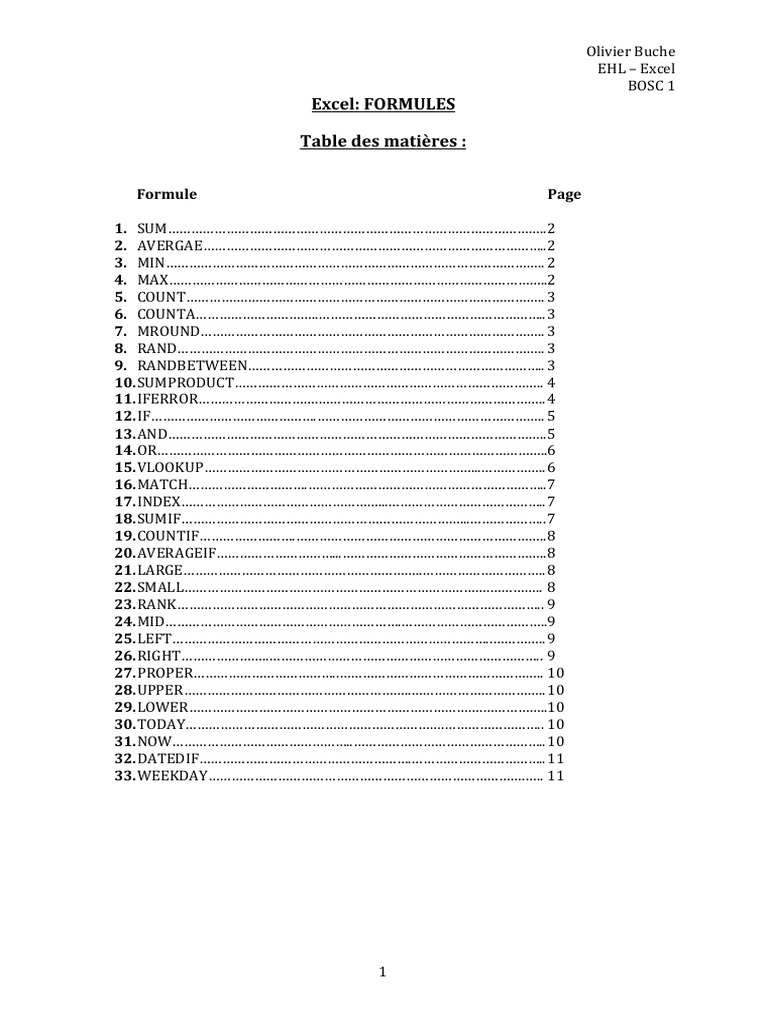 Formules Excel Essentielles PDF | PDF | Microsoft Excel | Somme ...