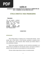 Lição 10 - Ética Cristã e Vida Financeira
