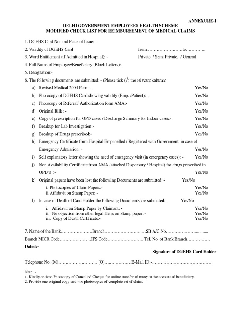 DGEHS_MedicalClamANNEXURE Cheque Government