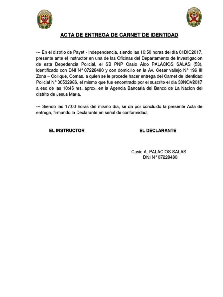 Acta de Entrega de Celular