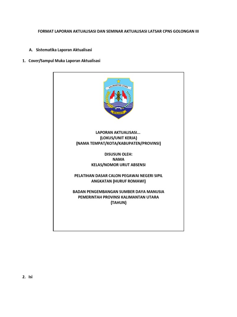 Format Laporan Aktualisasi Dan Seminar Aktualisasi Latsar Cpns Golongan Iii