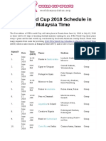 Fifa World Cup 2018 Schedule in Malaysia Time
