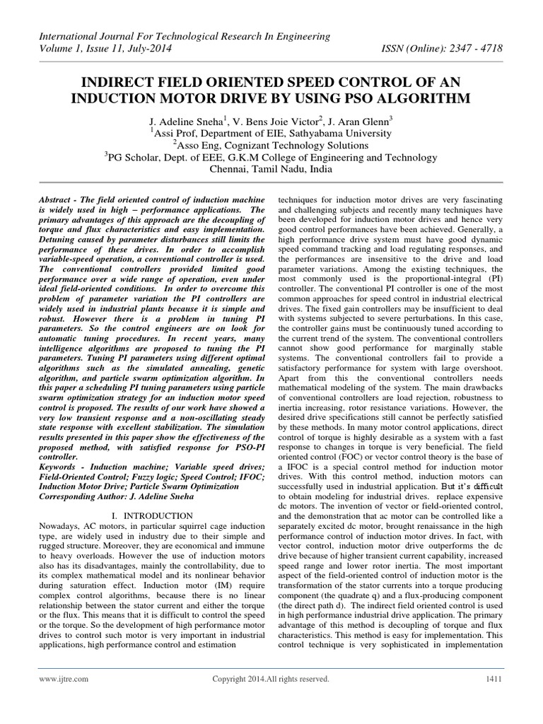 Indirect Field Oriented Speed Control of An Induction Motor Drive by ...