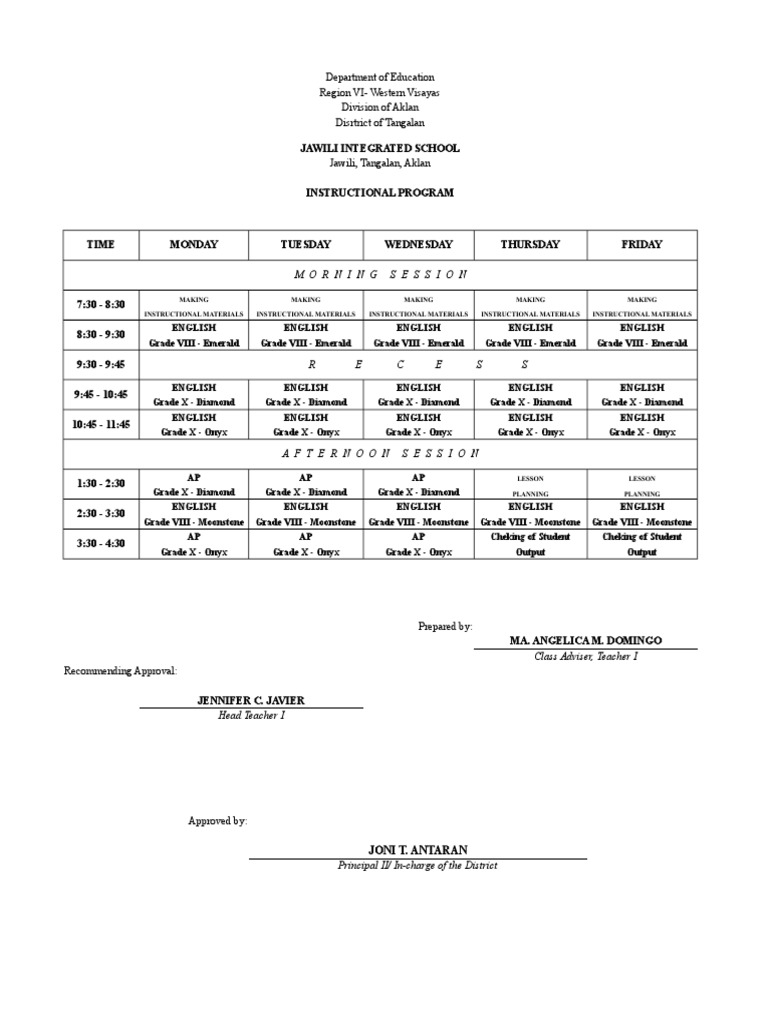 Teacher's Instructional Program | PDF | Schools | Behavior Modification