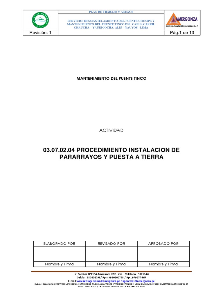 03.07.02.04 Instalacion de Pararrayos Final | PDF | Electrodo ...