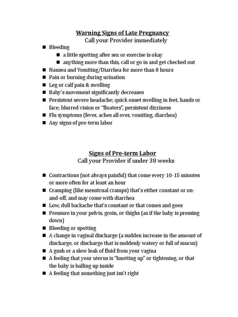 Late Pregnancy Warning Signs Guide | PDF | Self-Improvement | Lifestyle