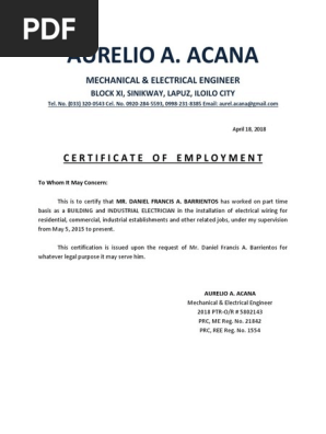 Certificate of Employment