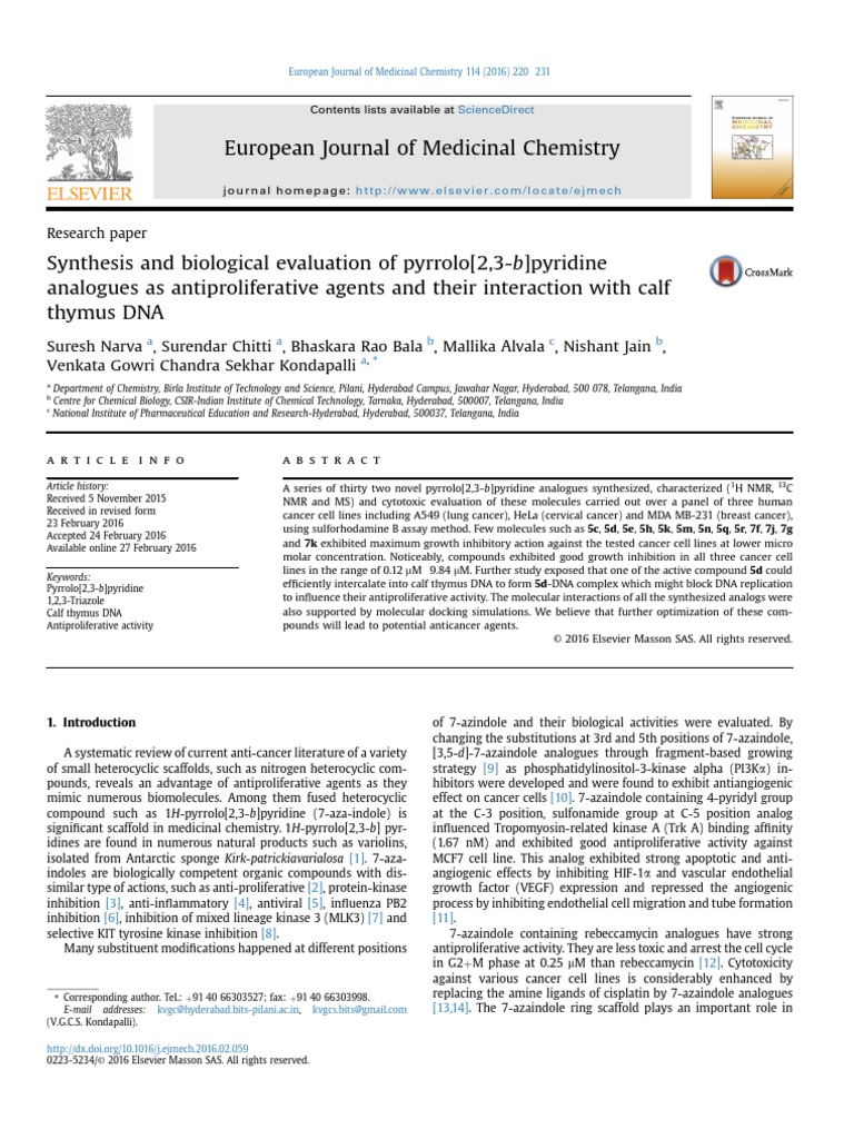 Synthesis and Biological Evaluation of Pyrrolo (2,3-b) Pyridine ...