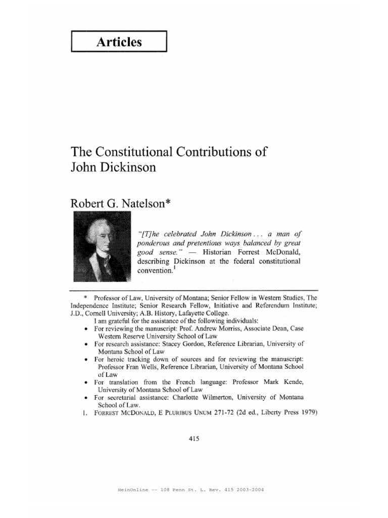 The Constitutional Contributions of John Dickinson PDF Reference