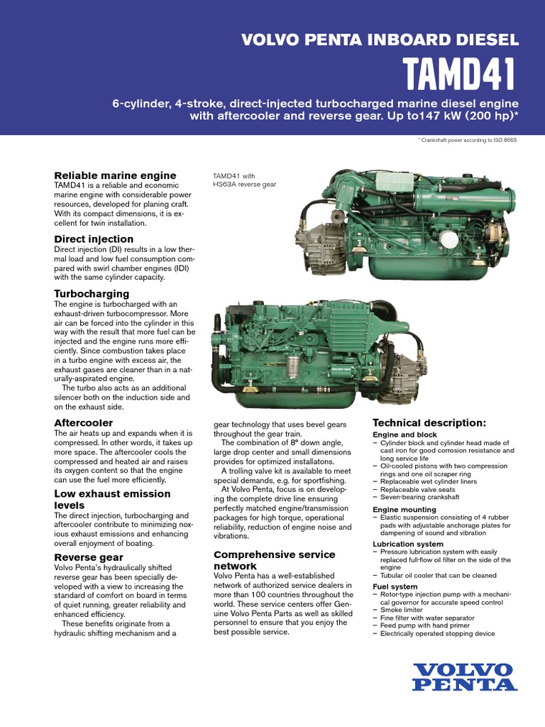 Volvo Penta TAMD 41 146 HP Turbocharger Diesel Engine