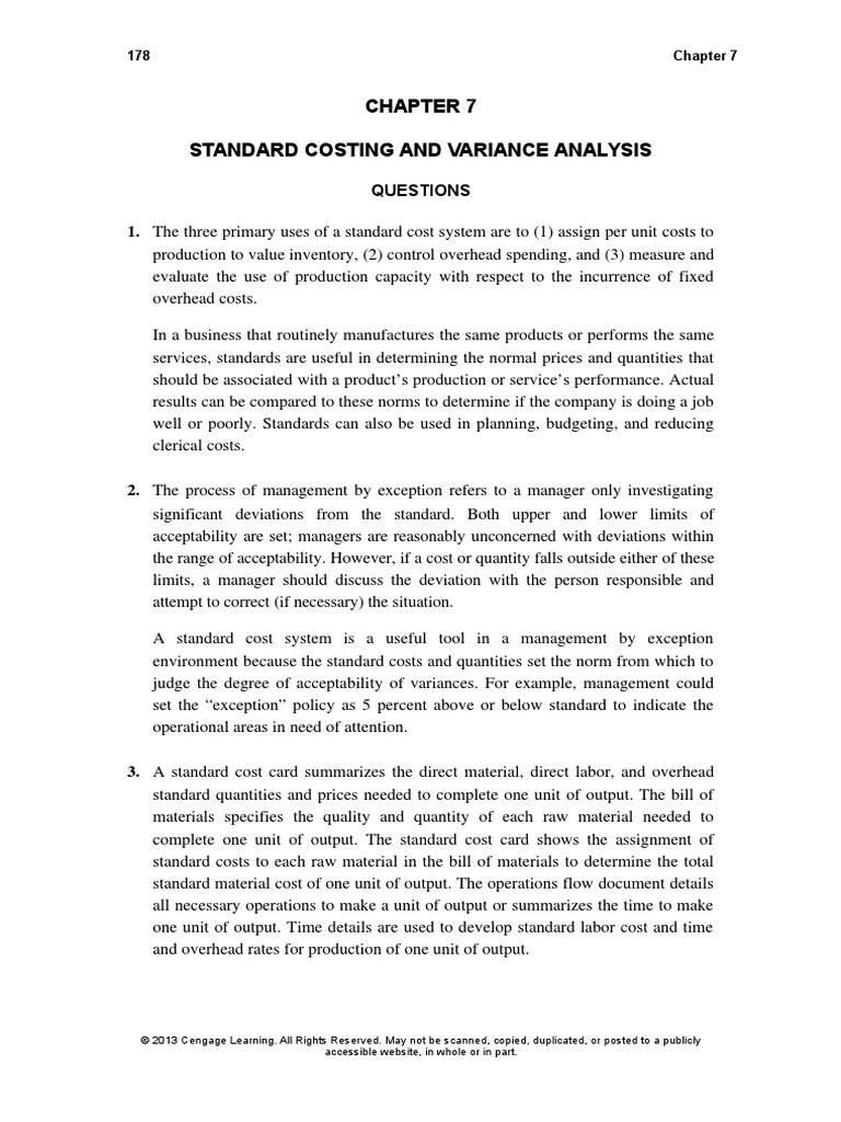 Standard Costing and Variance Analysis: Questions | PDF | Cost Of Goods ...
