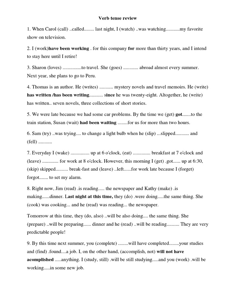 Verb Tense Review - 