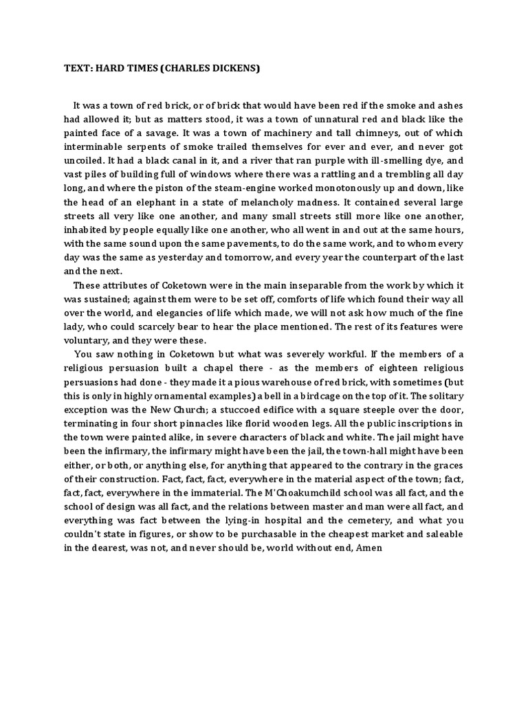 hard times charles dickens literature reading and comprehension