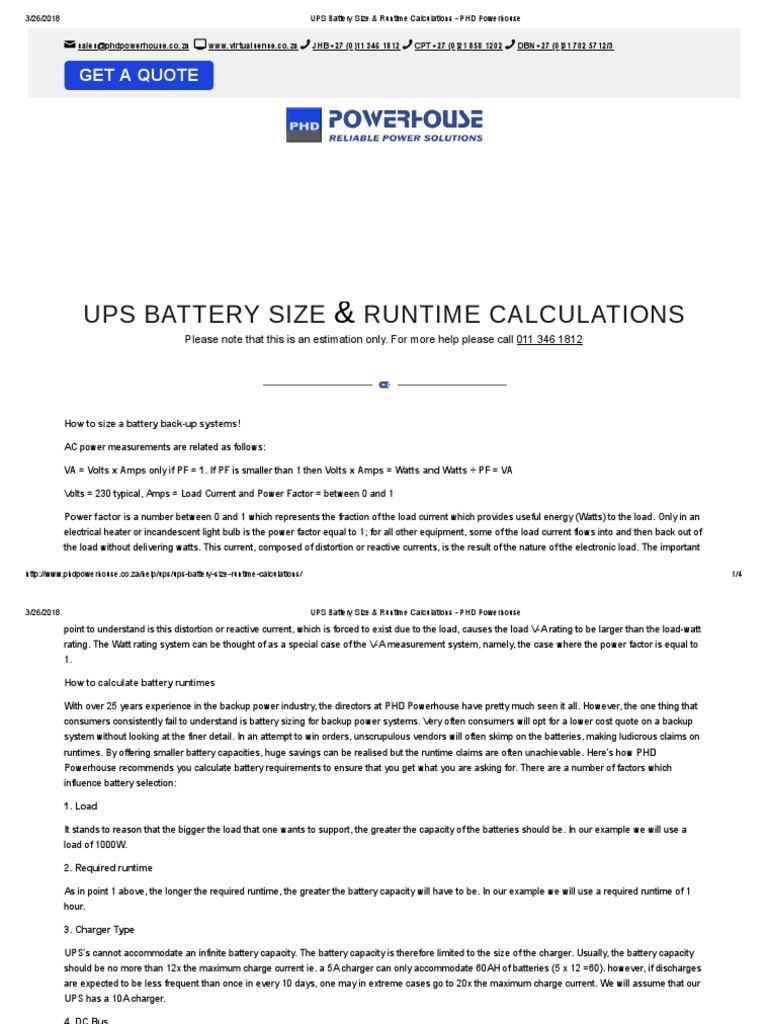 UPS Battery Size & Runtime Calculations PHD Powerhouse Battery