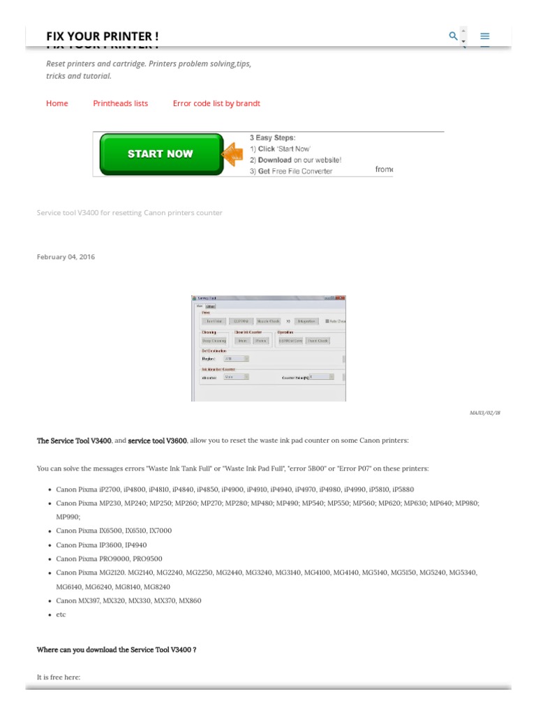 Service Tool V3400 for Resetting Canon Printers Counter Printer Usb