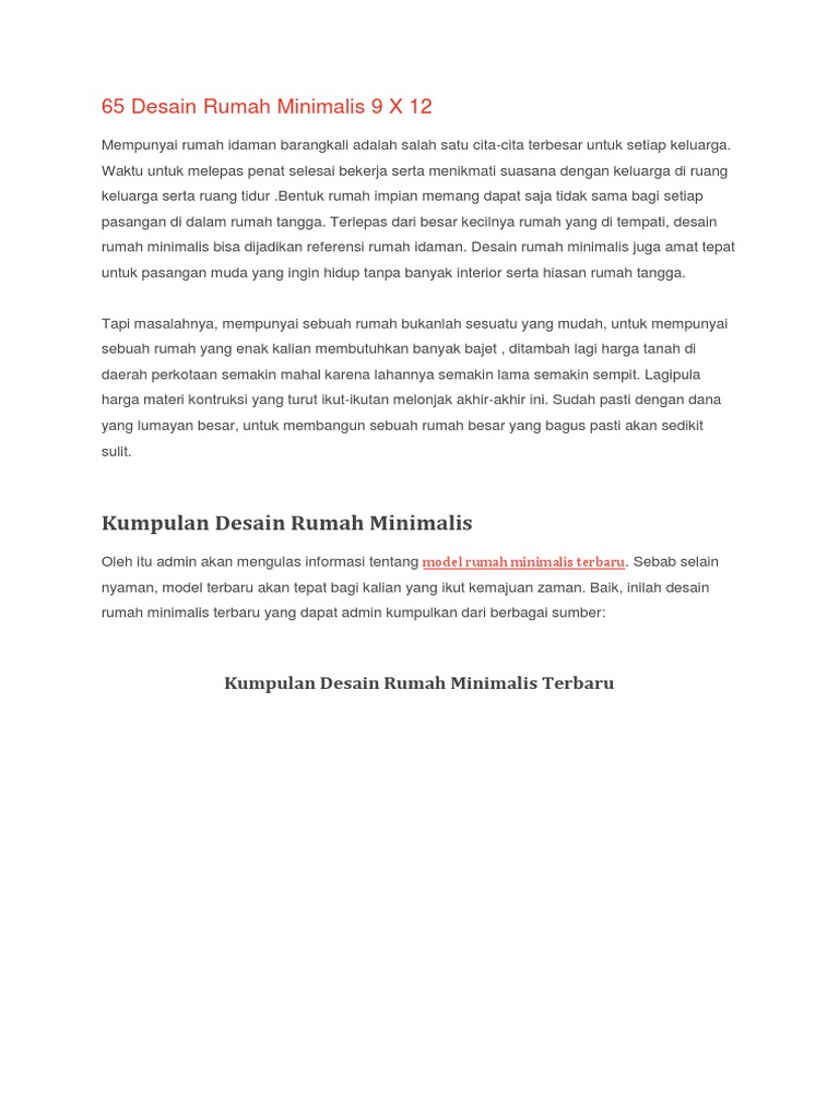 65 Desain Rumah Minimalis 9 X 12