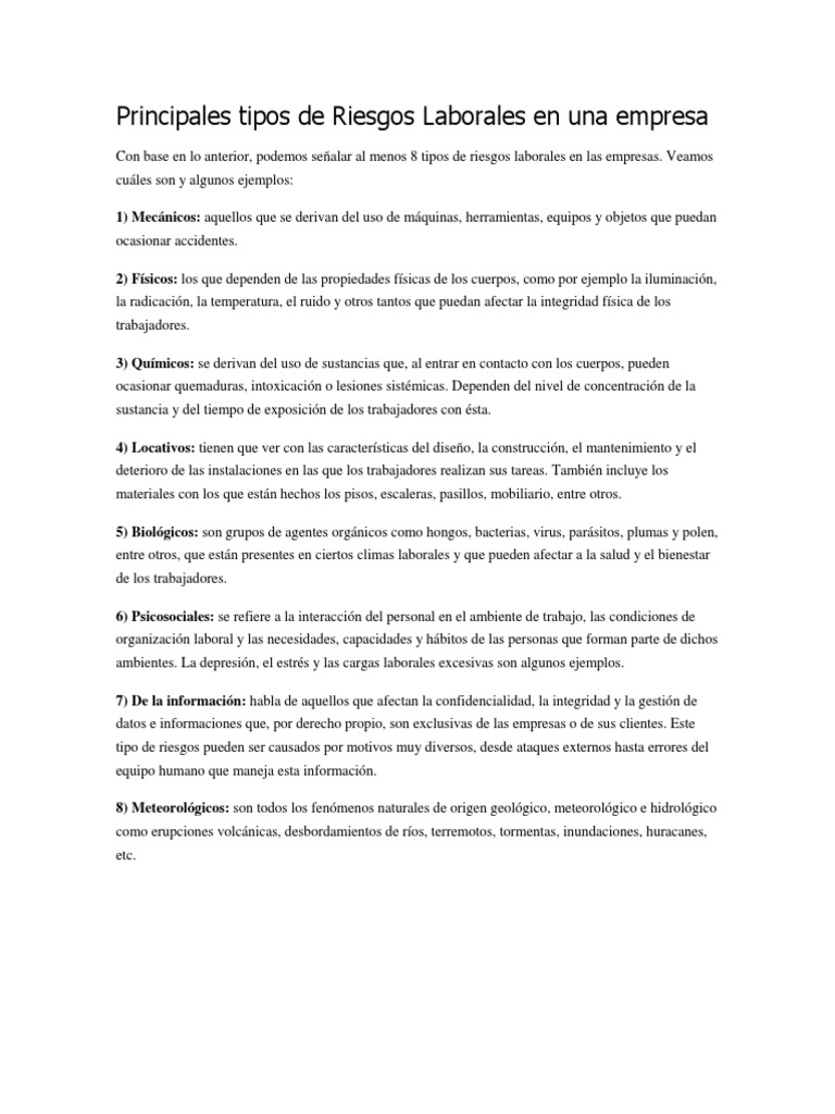 Tipos de Riesgos Laborales en Empresas | PDF | Informática