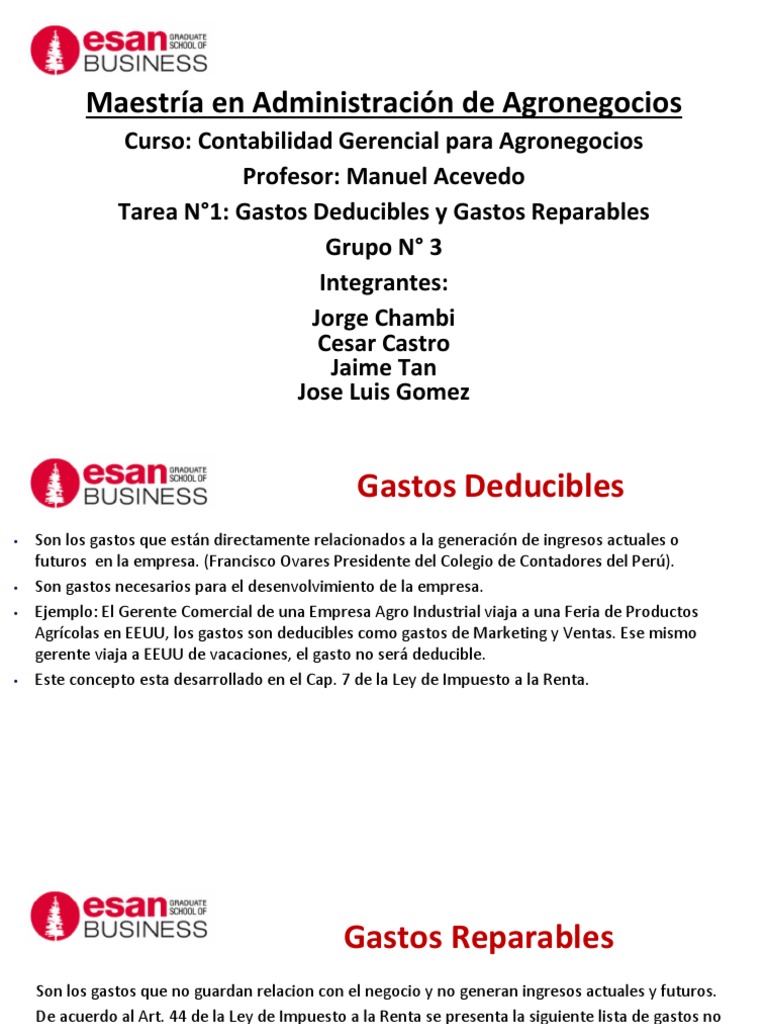 Gastos Deducibles y Reparables | PDF | Impuesto sobre la renta | Impuestos