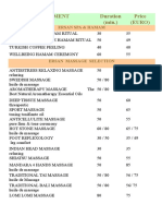 Treatment Duration (Min.) Price (EURO) : Ersan Spa & Hamam